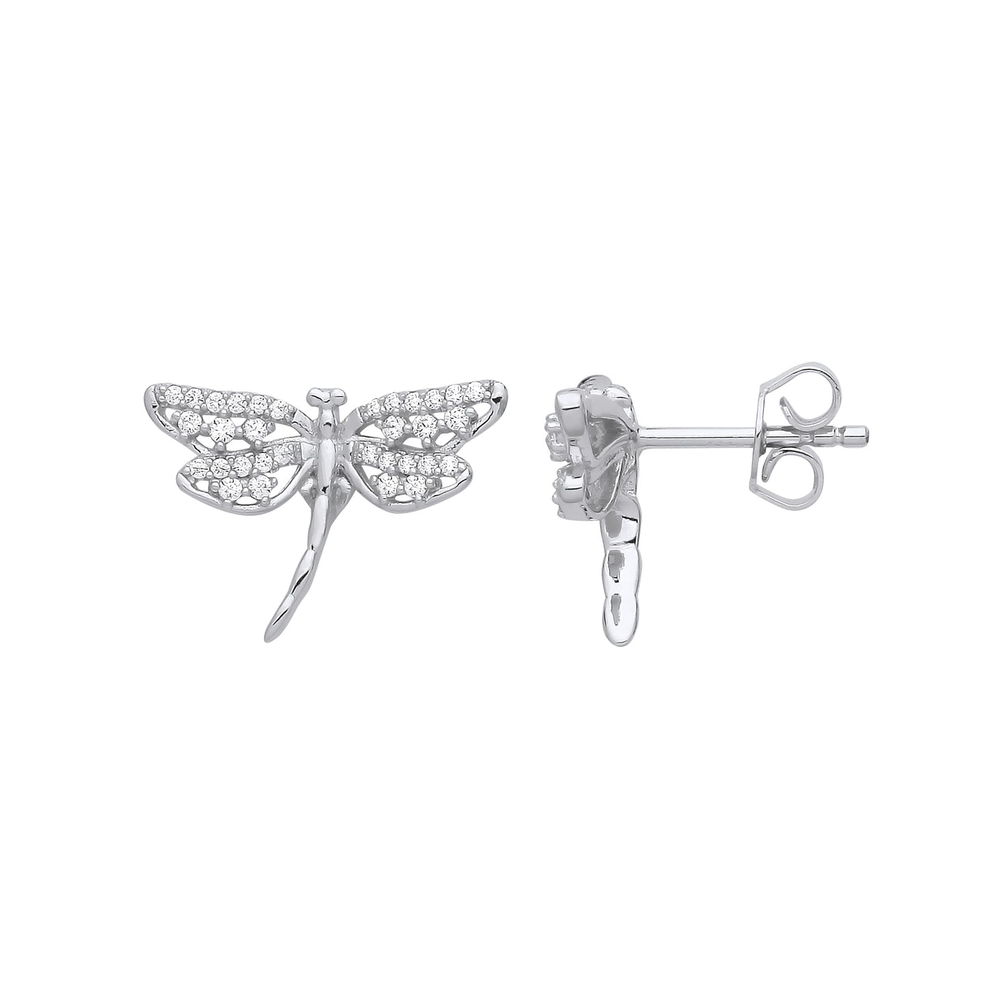 925 Sterling Silver  CZ Majestic Dragonfly Drop Earrings - EAG1235