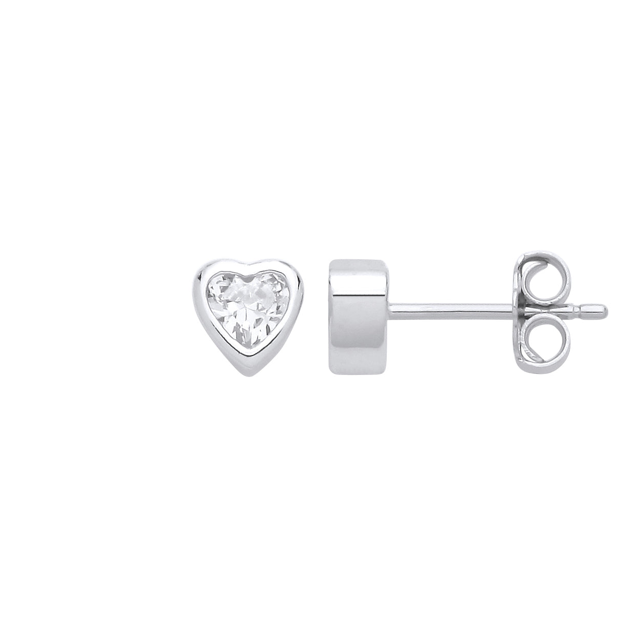 Silver  Love Heart Bezel Solitaire Stud Earrings - EAG1236