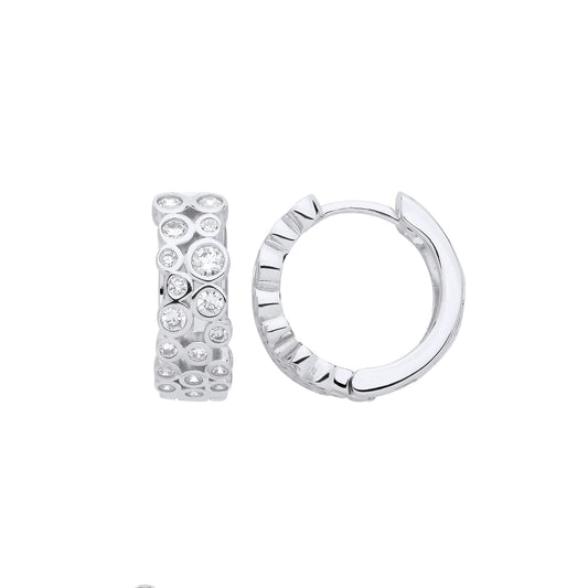 Sterling Silver  CZ Assorted Bubbles Eternity Huggie Hoop Earrings - EAG1238