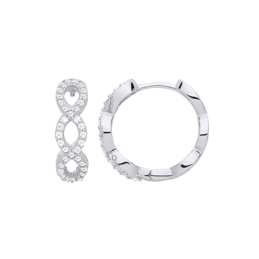 Silver  Double Infinity Eternity Huggie Hoop Earrings - EAG1239