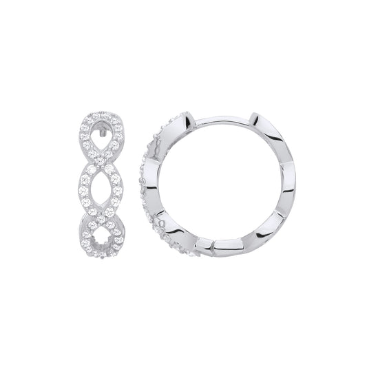 Sterling Silver  CZ Double Infinity Eternity Huggie Hoop Earrings - EAG1239