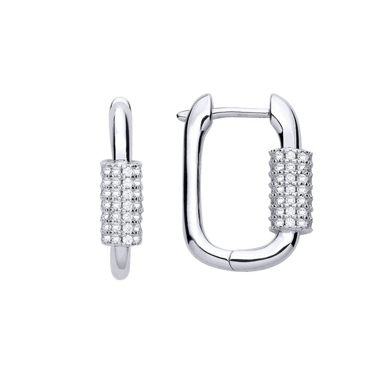 Silver  Rounded Rectangle Cluster Huggie Hoop Drop Earrings - EAG1241