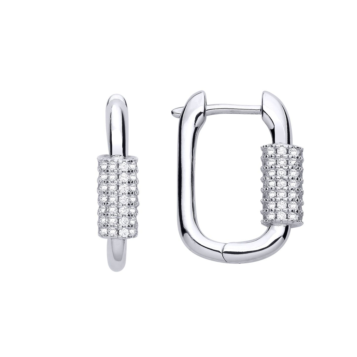 925 Silver  CZ Rounded Rectangle Cluster Huggie Hoop Drop Earrings - EAG1241