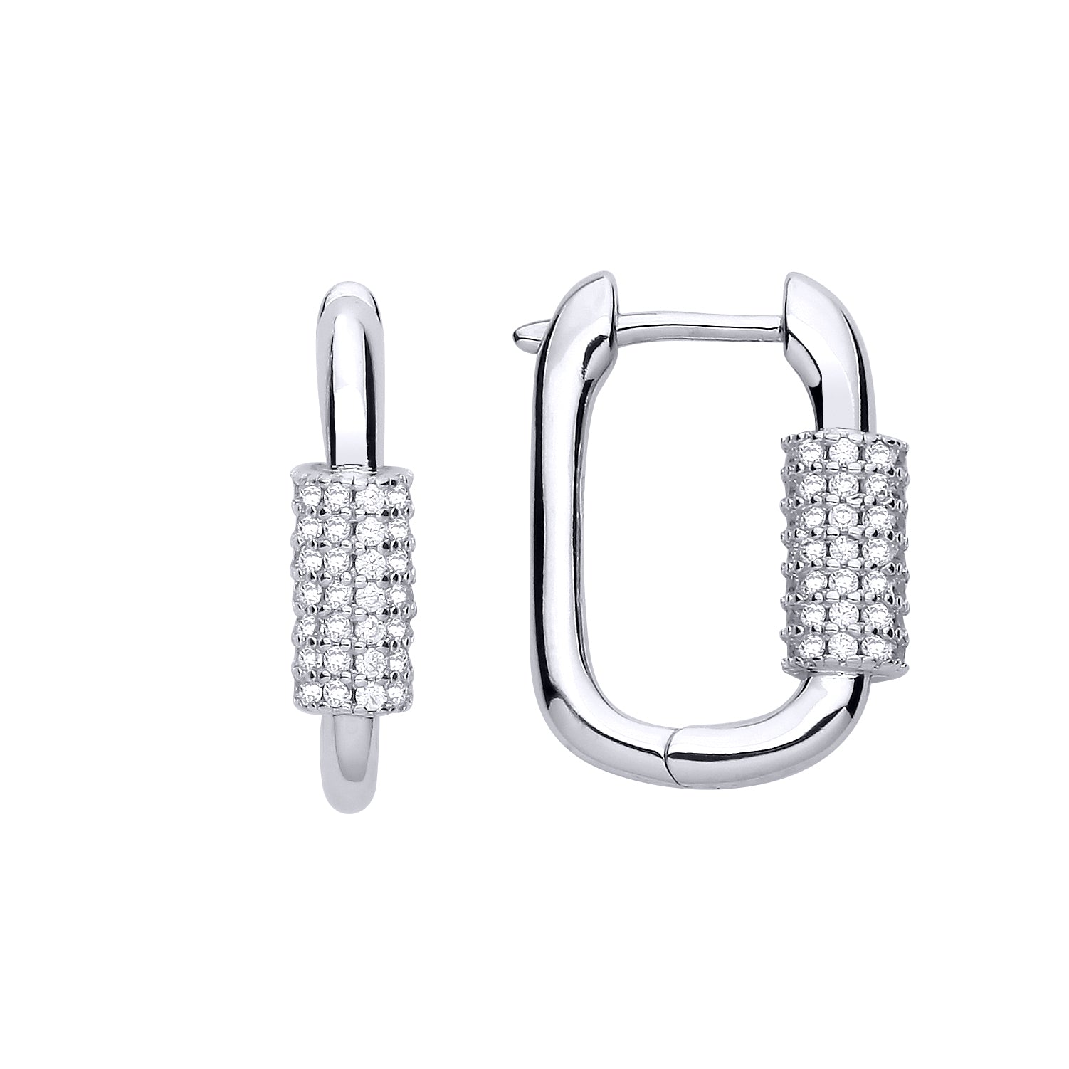 Silver  Rounded Rectangle Cluster Huggie Hoop Drop Earrings - EAG1241