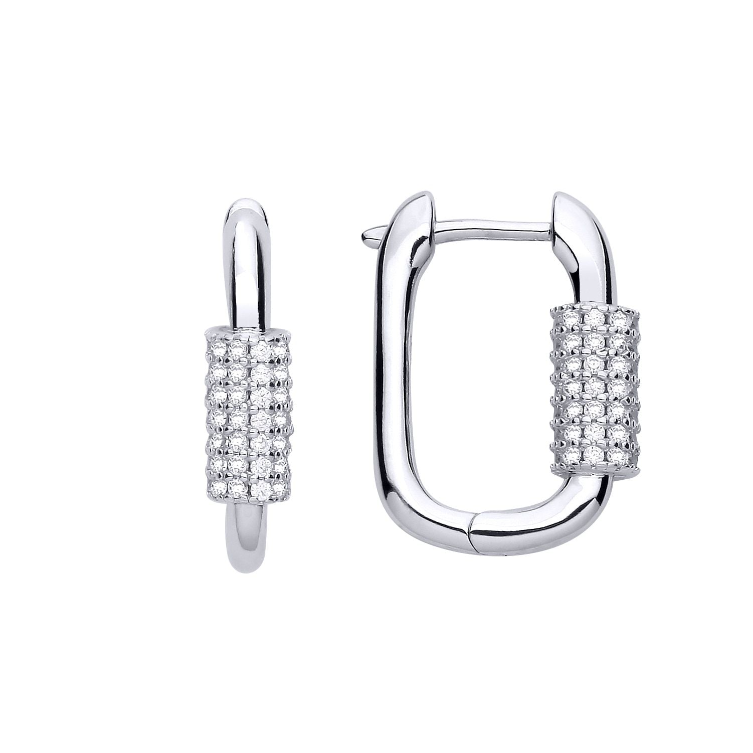 925 Silver  CZ Rounded Rectangle Cluster Huggie Hoop Drop Earrings - EAG1241