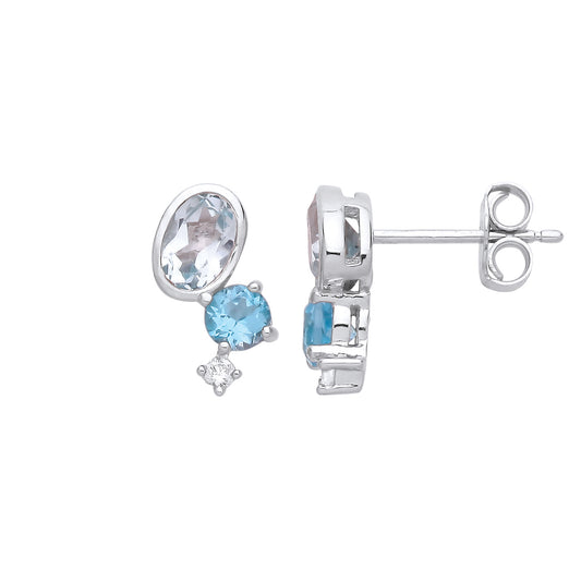 Silver  Thought Bubble Halo Cluster Drop Earrings - EAG1249