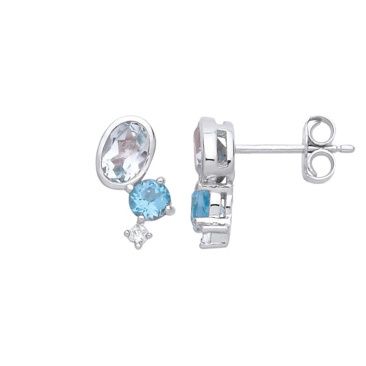 Silver  Swiss Blue Oval CZ Thought Bubble Toi et Moi Drop Earrings - EAG1249