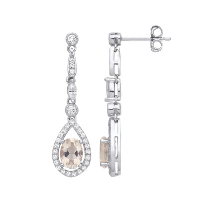 Silver  Raindrop Chandelier Pear Halo Drop Earrings - EAG1253