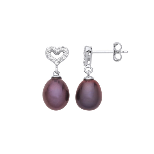 Silver  Love Heart Cluster Purple Peacock Drop Earrings - EAG1258