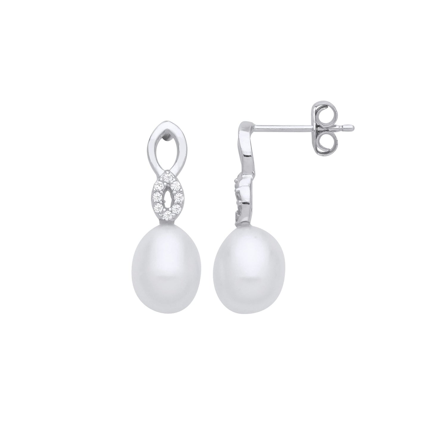925 Silver  Cream Oval Pearl CZ Double Teardop Halo Drop Earrings - EAG1260