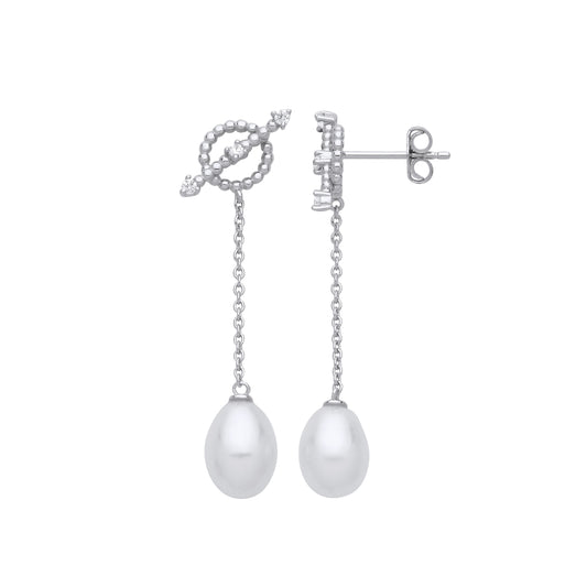 Silver  Saturn Bead Cluster Rolo Chain Drop Earrings - EAG1264