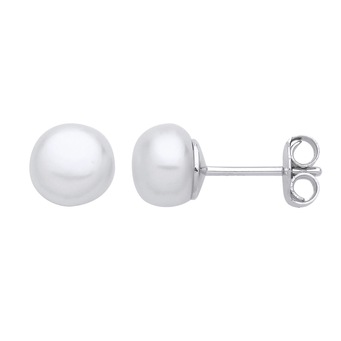 Sterling Silver  Cream Pearl Levana Full Moon Button Stud Earrings - EAG1268