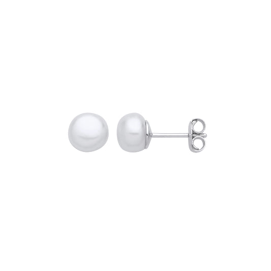 Sterling Silver  Cream Pearl Levana Full Moon Button Stud Earrings - EAG1268