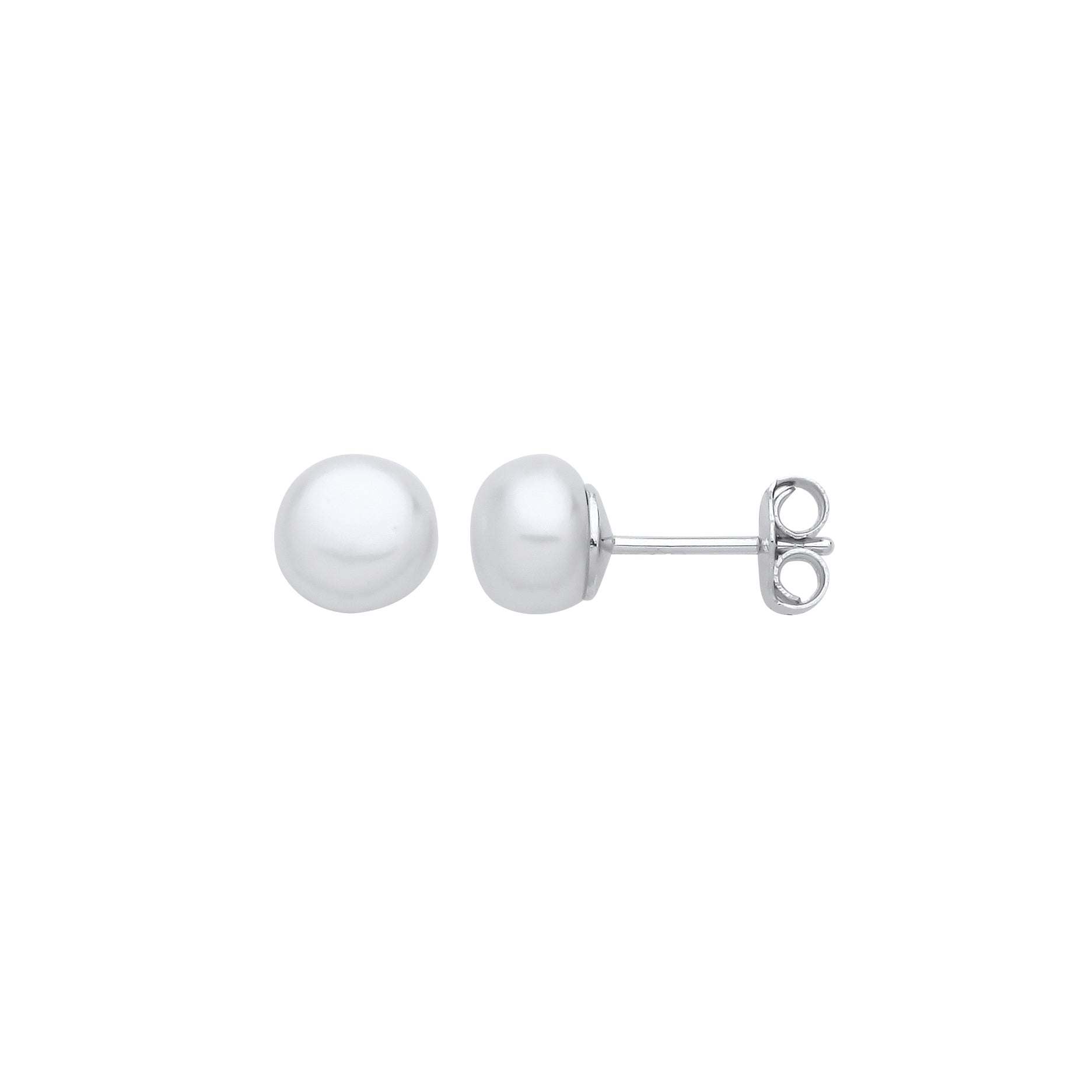 Sterling Silver  Cream Pearl Levana Full Moon Button Stud Earrings - EAG1268