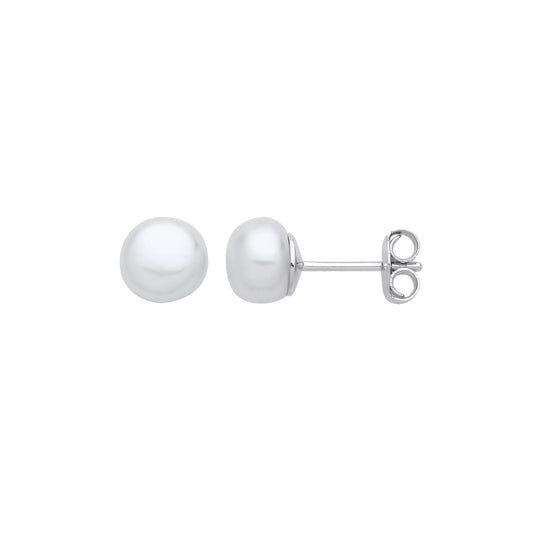 Sterling Silver  Cream Pearl Levana Full Moon Button Stud Earrings - EAG1268