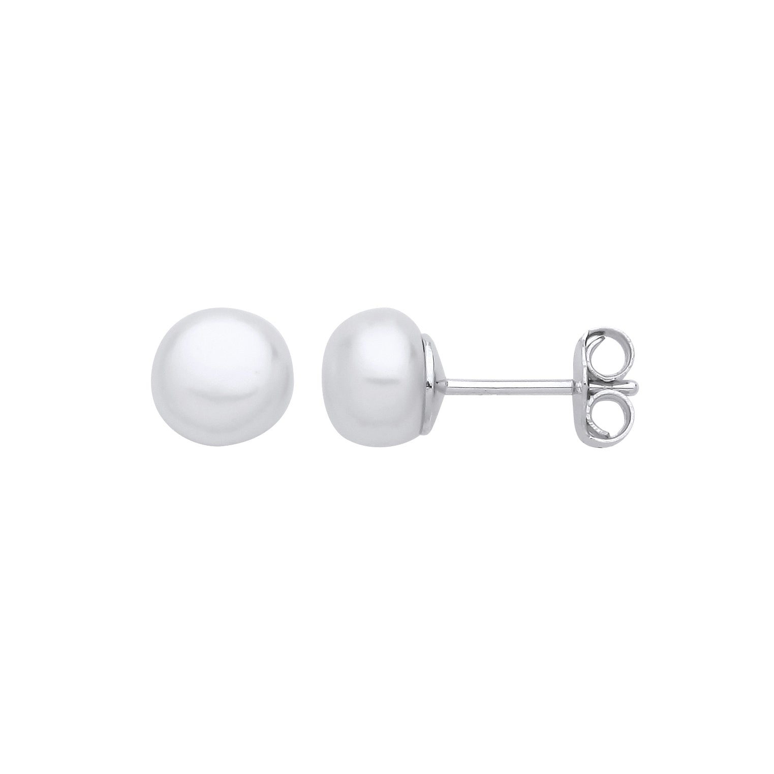 Sterling Silver  Cream Pearl Levana Full Moon Button Stud Earrings - EAG1268