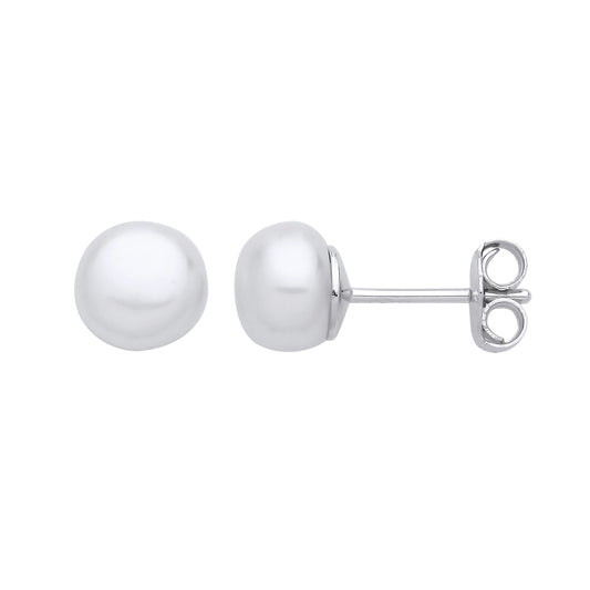 Sterling Silver  Cream Pearl Levana Full Moon Button Stud Earrings - EAG1268