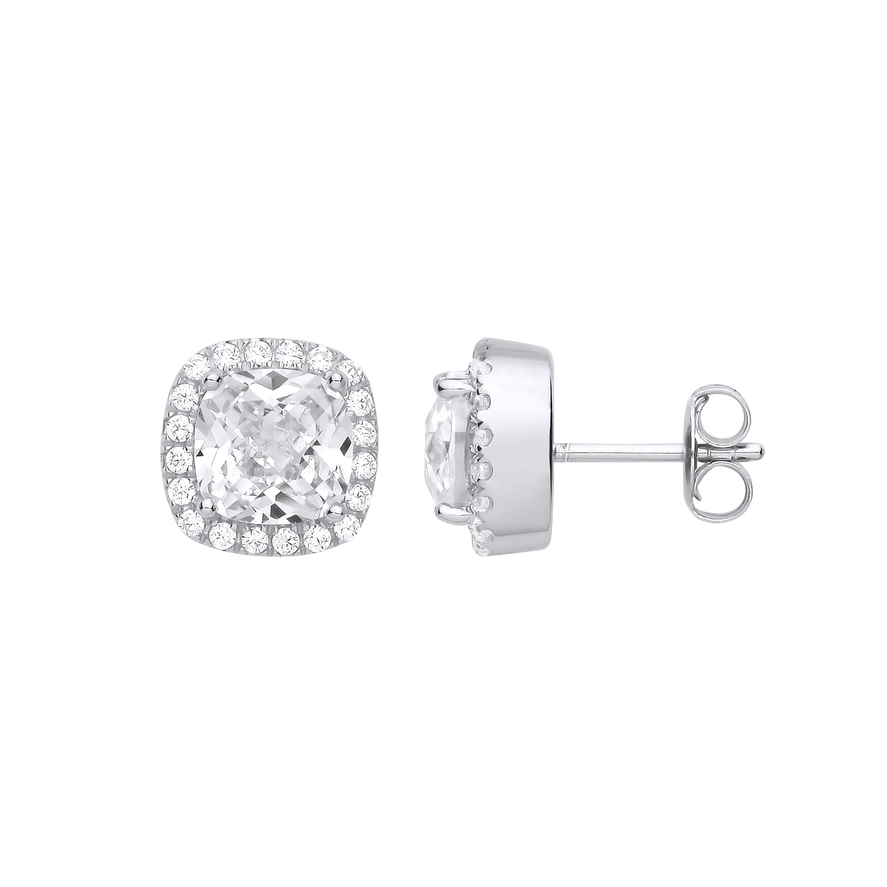 925 Sterling Silver  Cushion CZ Halo Stud Earrings - EAG1269WH