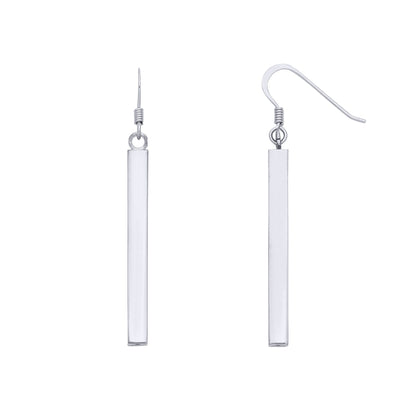 Platinum Plated Silver  Cuboid Column Pillar Drop Earrings 4mm 40mm - EAG1271