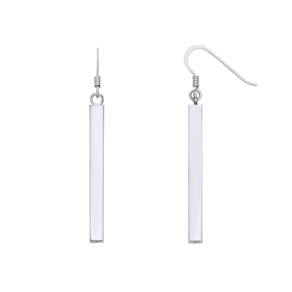 Platinum Plated Silver  Cuboid Column Pillar Drop Earrings 40mm - EAG1271