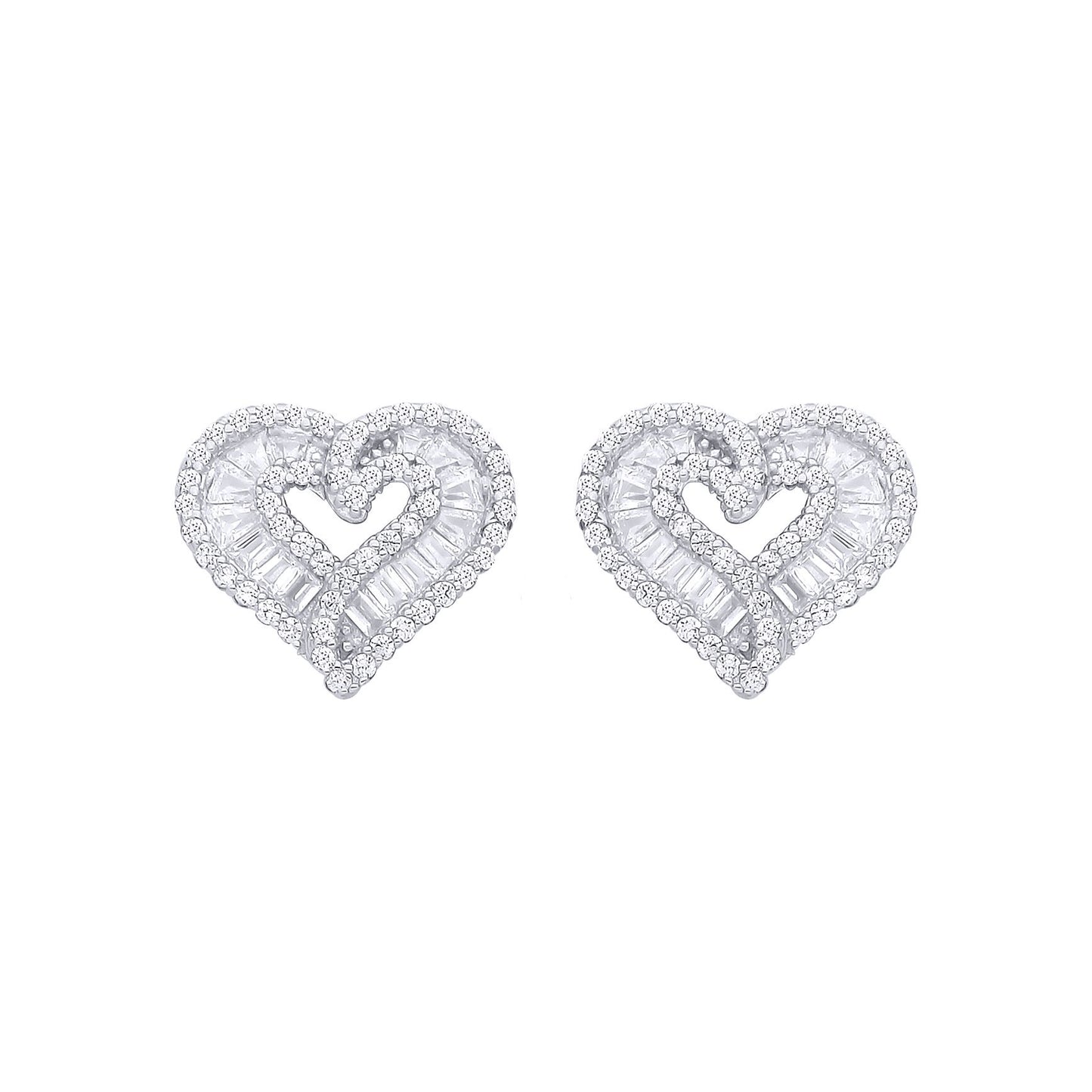 Silver  Baguette CZ Angel Wings Love Heart Stud Earrings - EAG1280