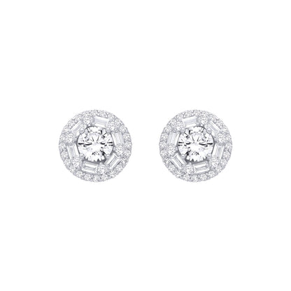 Silver  Baguette CZ Shisha Solitaire Halo Cluster Stud Earrings - EAG1281