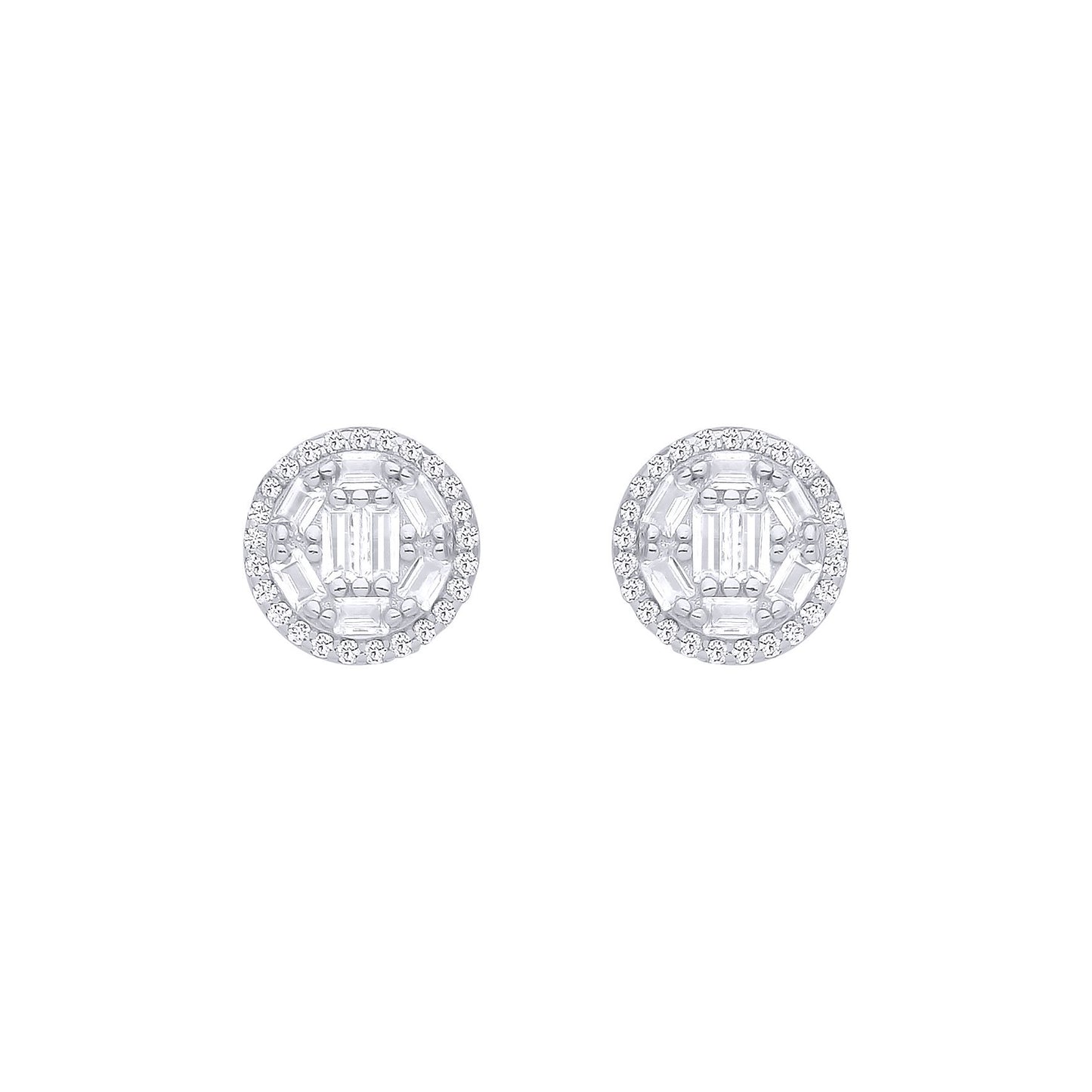 Silver  Baguette CZ Shisha Chamber Cluster Stud Earrings - EAG1282