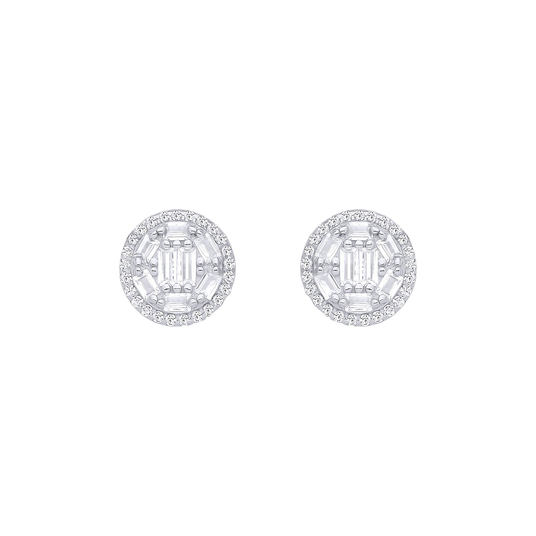 Silver  Baguette CZ Shisha Chamber Cluster Stud Earrings - EAG1282