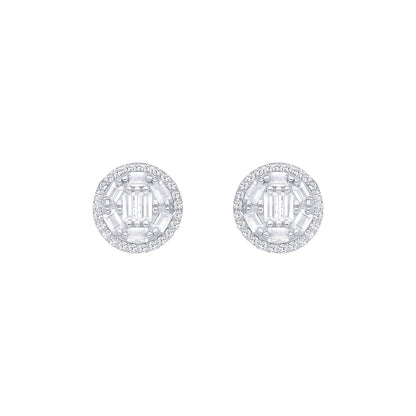Silver  Baguette CZ Shisha Chamber Cluster Stud Earrings - EAG1282