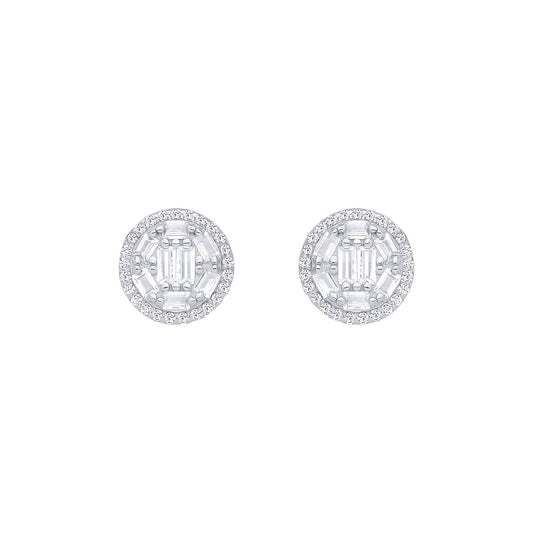 Silver  Baguette CZ Shisha Chamber Cluster Stud Earrings - EAG1282
