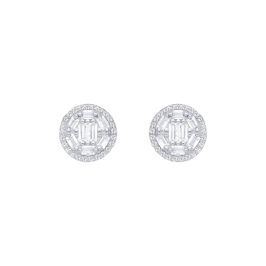 Silver  Baguette CZ Shisha Chamber Cluster Stud Earrings - EAG1282