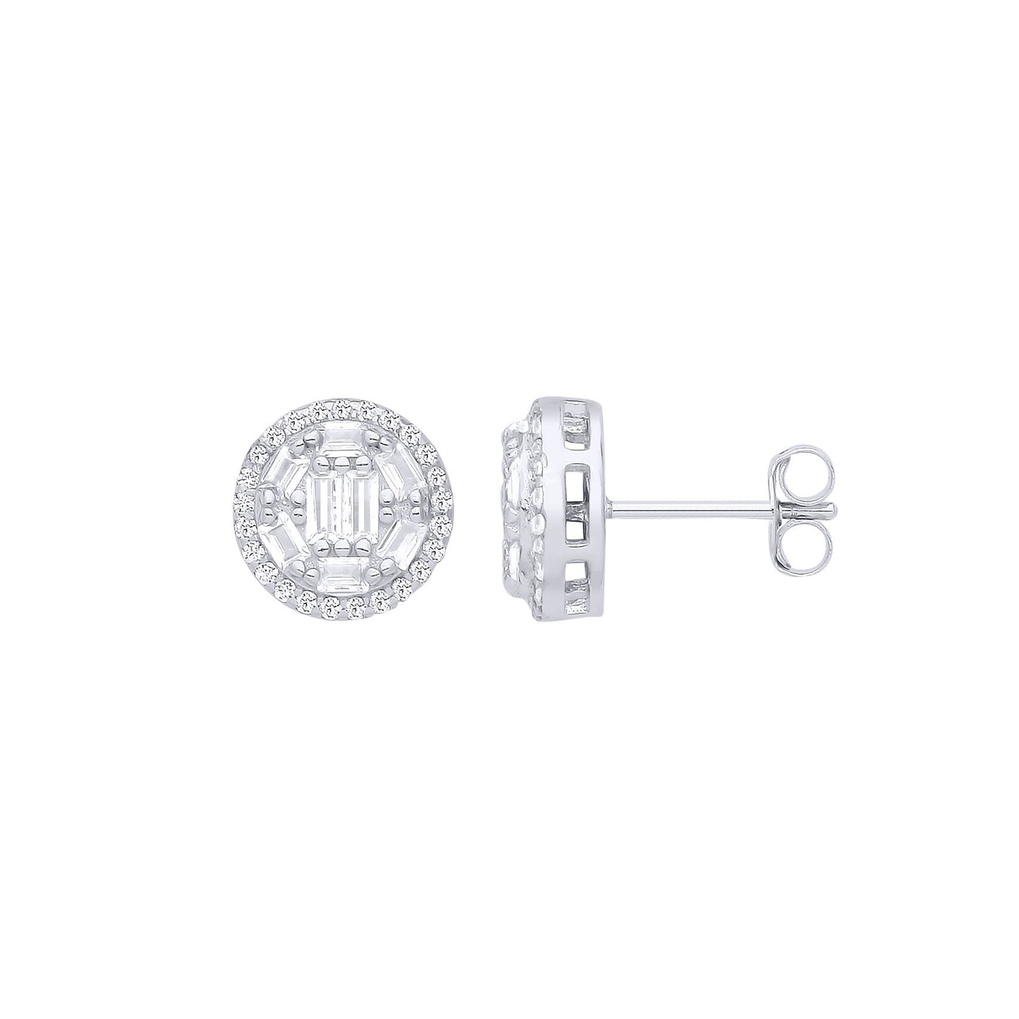 Silver  Baguette CZ Shisha Chamber Cluster Stud Earrings - EAG1282