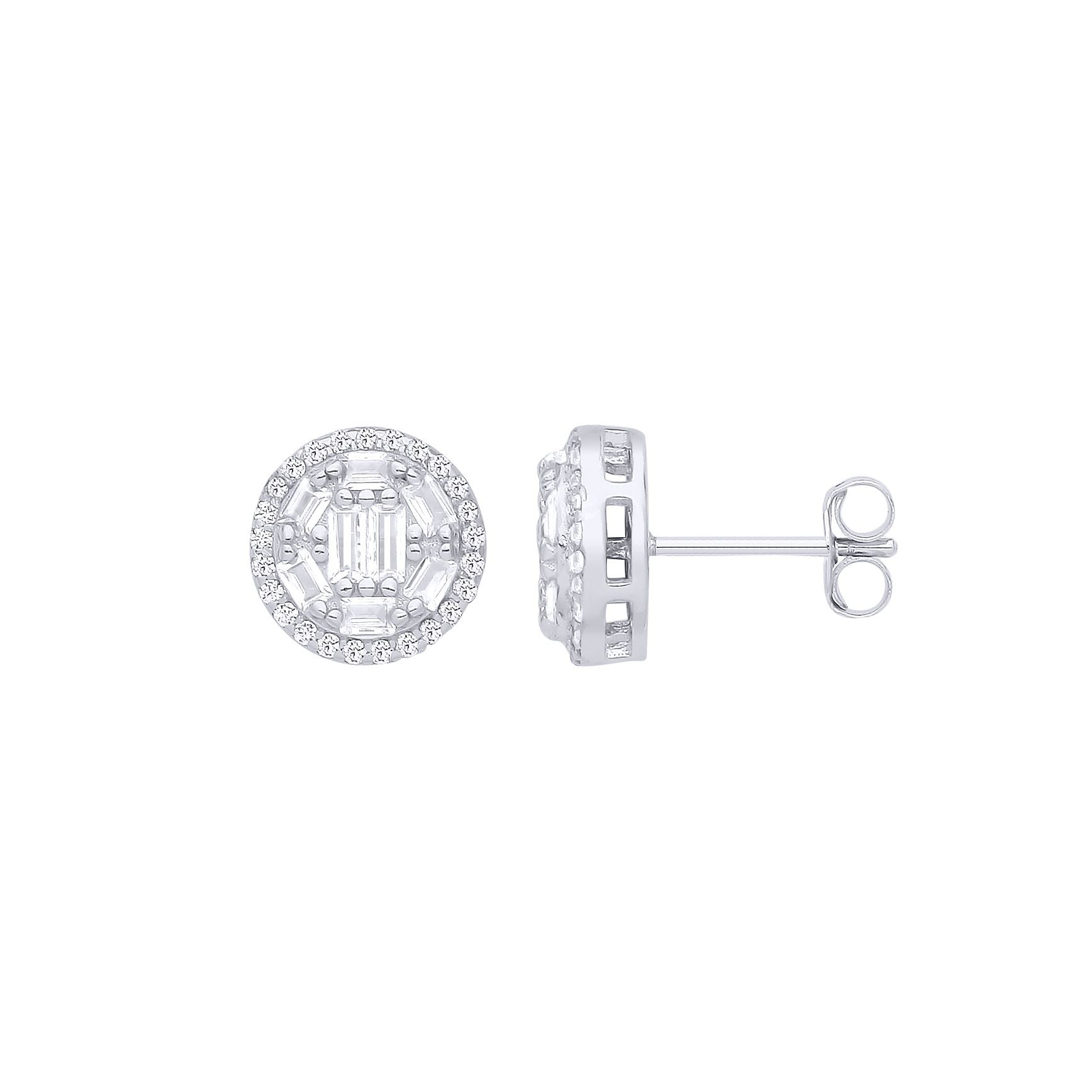 Silver  Baguette CZ Shisha Chamber Cluster Stud Earrings - EAG1282
