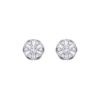 Silver  Baguette CZ Scallop Shisha Sunburst Cluster Stud Earrings - EAG1283