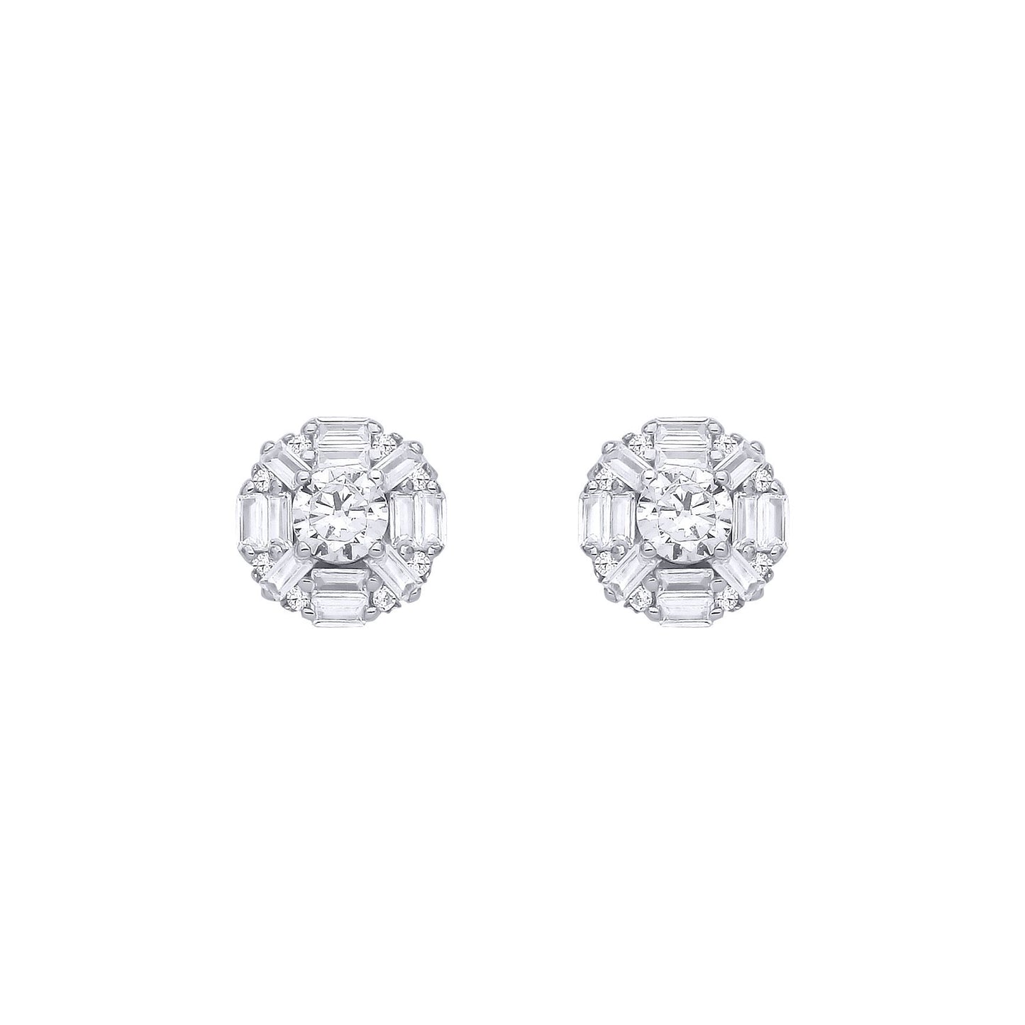 Silver  Baguette CZ Art Deco Solitaire Cluster Stud Earrings - EAG1284