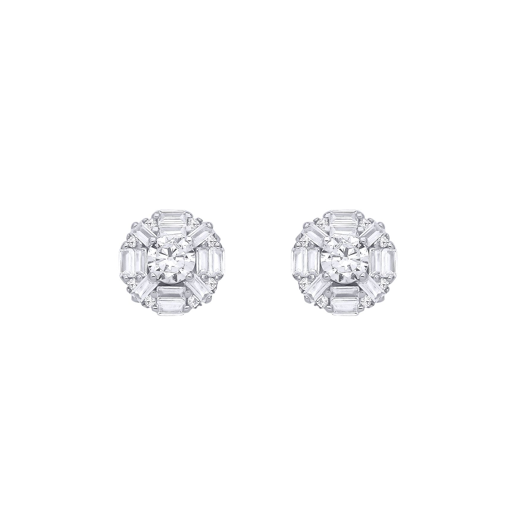 Silver  Baguette CZ Art Deco Solitaire Cluster Stud Earrings - EAG1284