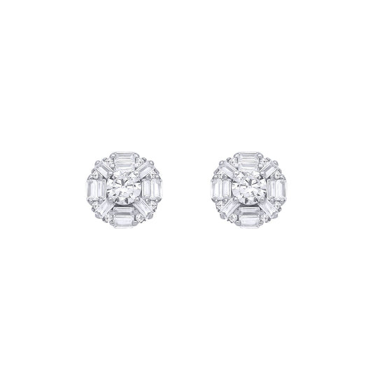 Silver  Baguette CZ Art Deco Solitaire Cluster Stud Earrings - EAG1284
