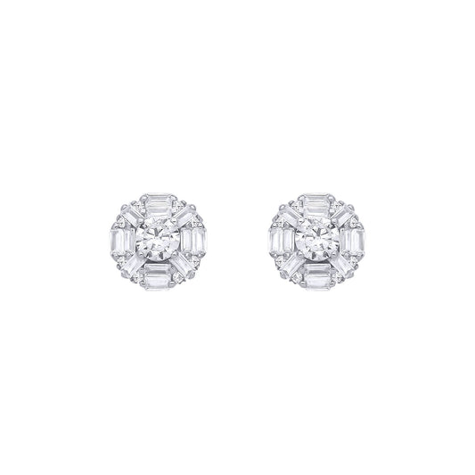 Silver Baguette CZ Art Deco Solitaire Cluster Stud Earrings - EAG1284