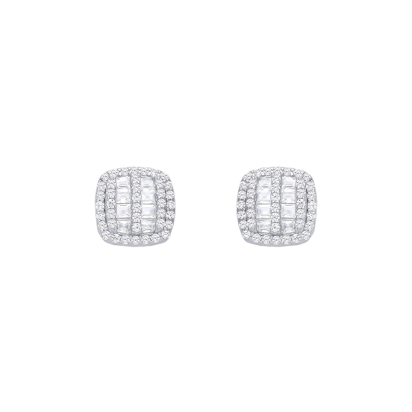 Silver  Baguette CZ Striped Cushion Cluster Stud Earrings - EAG1288