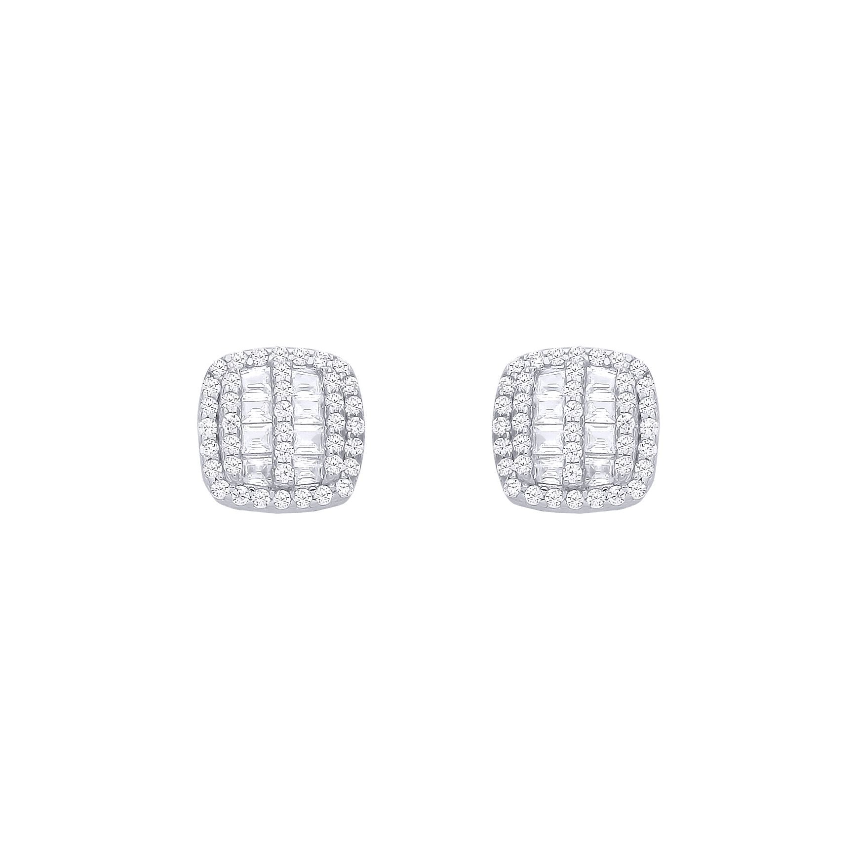 Silver  Baguette CZ Striped Cushion Cluster Stud Earrings - EAG1288