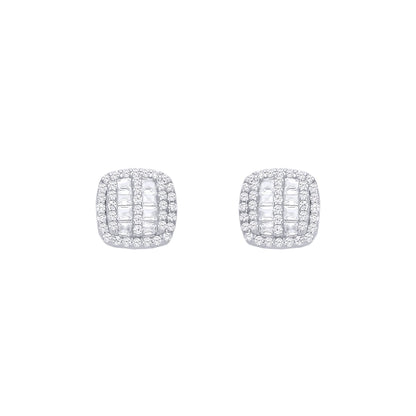 Silver  Baguette CZ Striped Cushion Cluster Stud Earrings - EAG1288