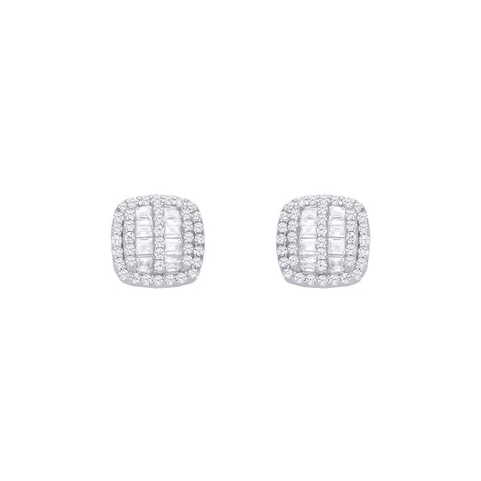 Silver  Baguette CZ Striped Cushion Cluster Stud Earrings - EAG1288