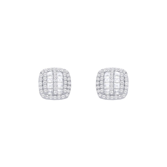 Silver  Baguette CZ Striped Cushion Cluster Stud Earrings - EAG1288