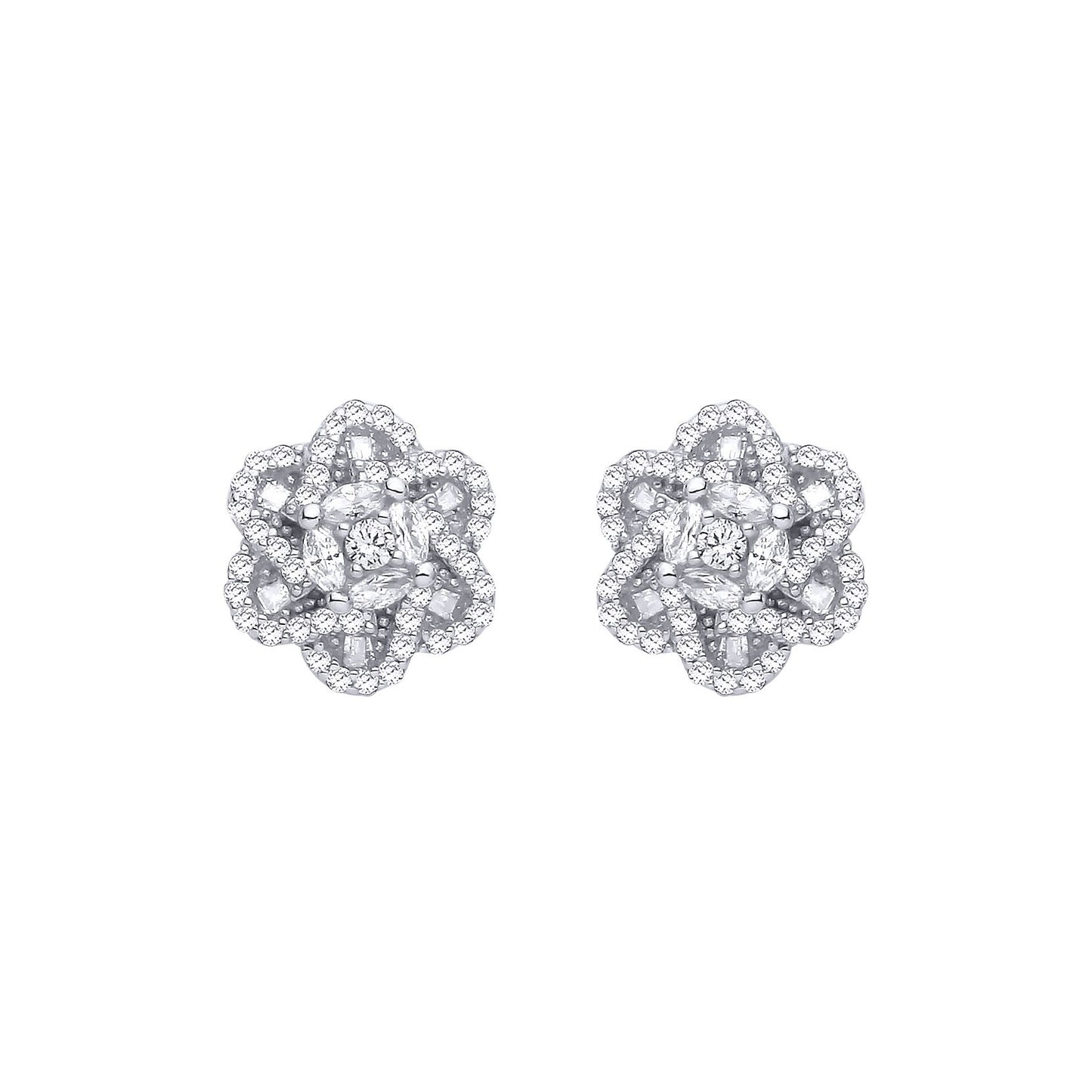 Silver  Marquise CZ Magen David Star Daisy Cluster Stud Earrings - EAG1291