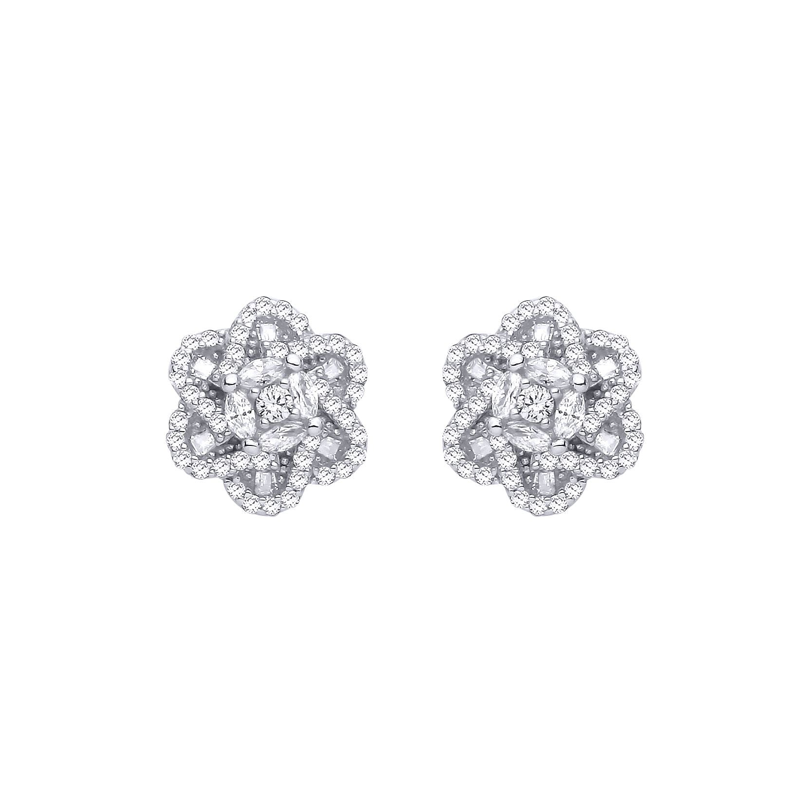Silver  Marquise CZ Magen David Star Daisy Cluster Stud Earrings - EAG1291