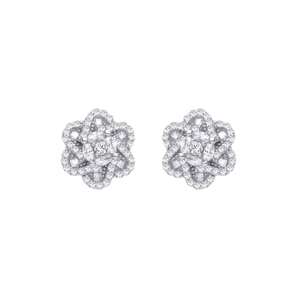 Silver  Marquise CZ Magen David Star Daisy Cluster Stud Earrings - EAG1291