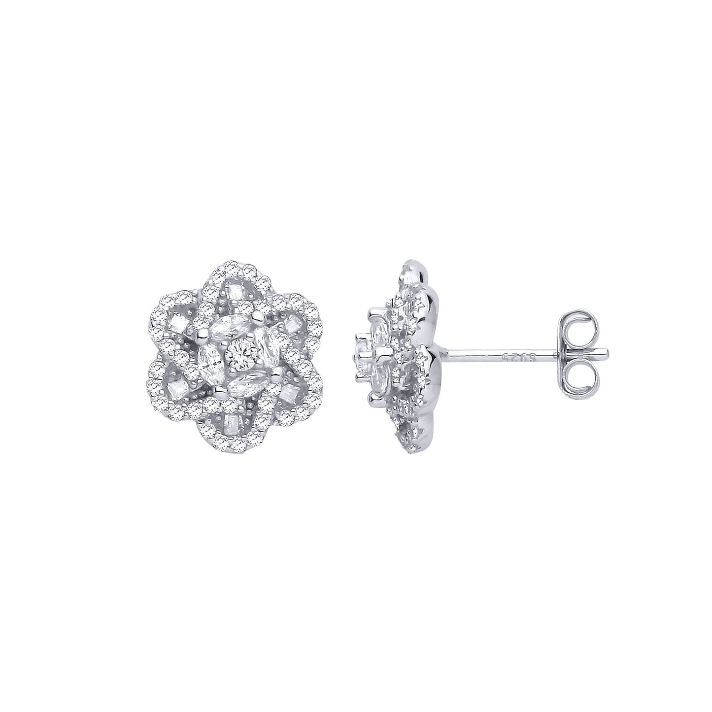 Silver  Marquise CZ Magen David Star Daisy Cluster Stud Earrings - EAG1291