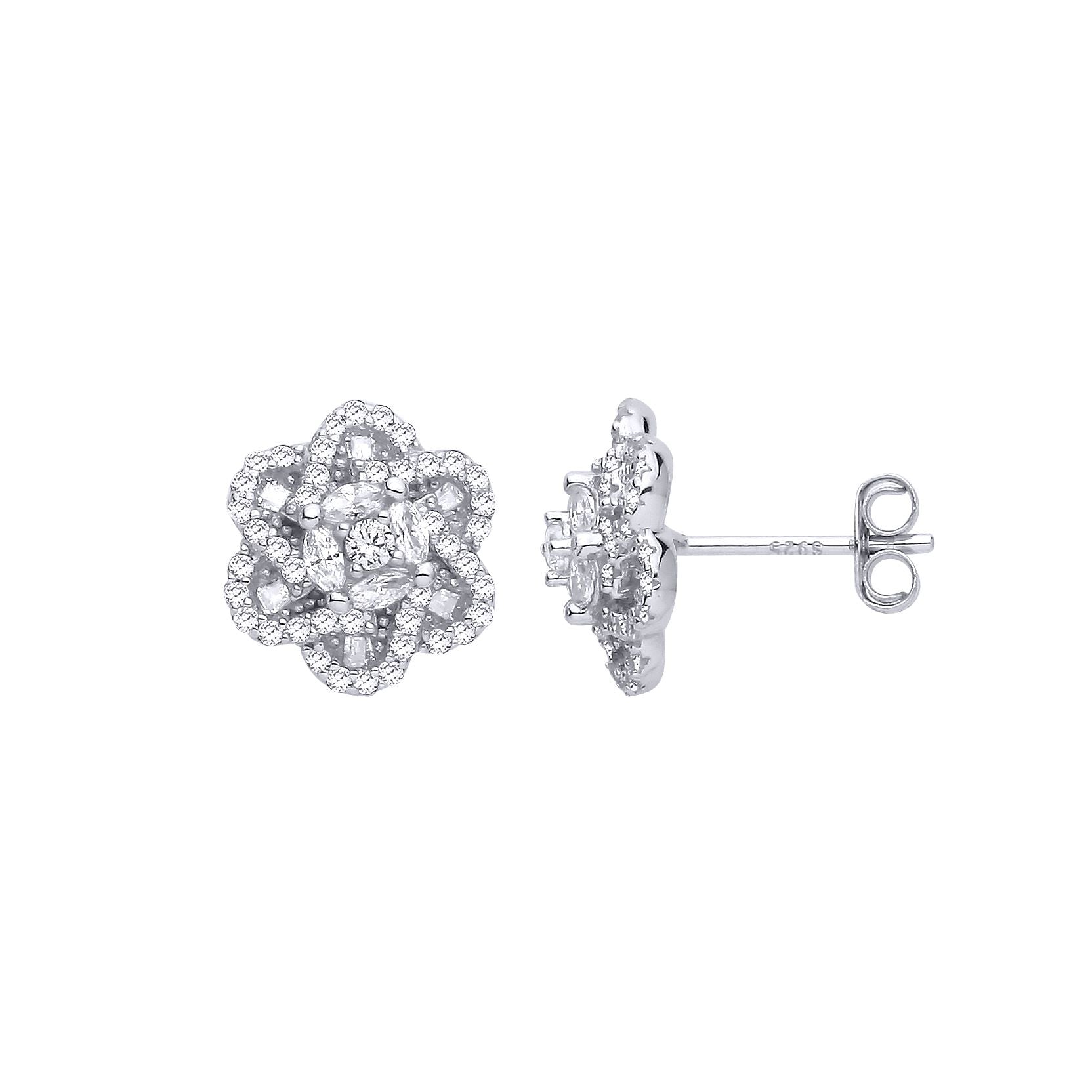 Silver  Marquise CZ Magen David Star Daisy Cluster Stud Earrings - EAG1291