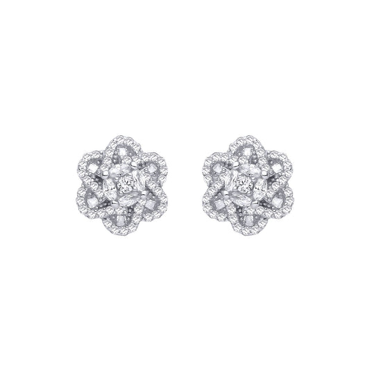 Silver  Marquise CZ Magen David Star Daisy Cluster Stud Earrings - EAG1291