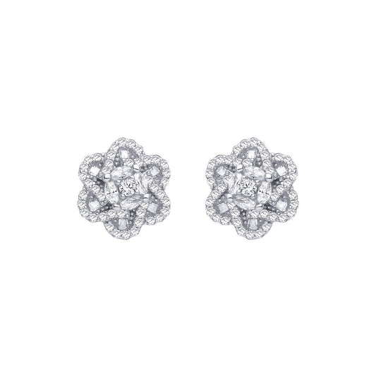 Silver  Marquise CZ Magen David Star Daisy Cluster Stud Earrings - EAG1291